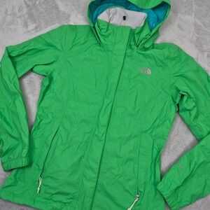 The North Face Womens HyVent Rain Jacket Green Hooded Shell Size Small S/P